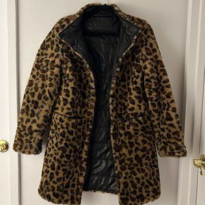 Reversible Faux Fur Leopard & Puffer Winter Coat with Pockets Women’s (Size S)